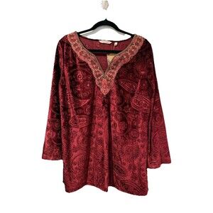 NEW Soft Surroundings Top Womens Medium Velvet Beaded Embroidered Boho Festival